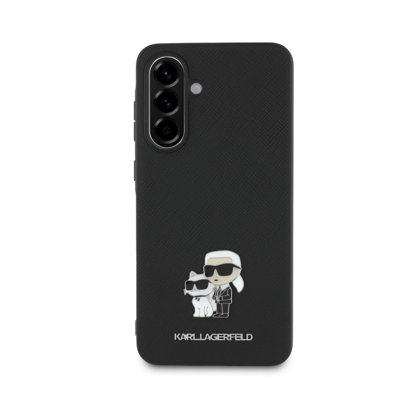 Karl Lagerfeld PU Saffiano fém Karl és Choupette hátlap Samsung Galaxy A36-hoz Fekete