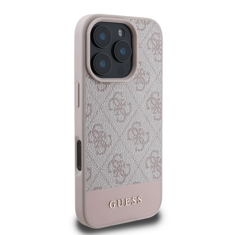 Guess PU 4G csíkos hátlap iPhone 16 Pro Max rózsaszínű iPhone 16 Pro Max készülékhez