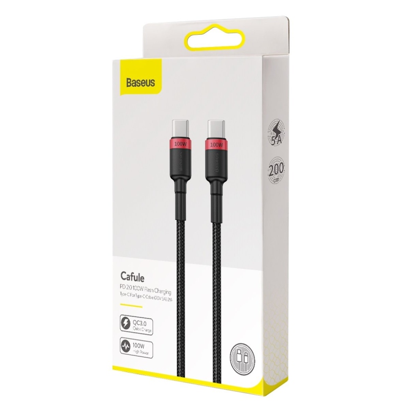 Baseus Cafule Flash töltő adat kábel USB-C - USB-C 100W 2m Piros/fekete