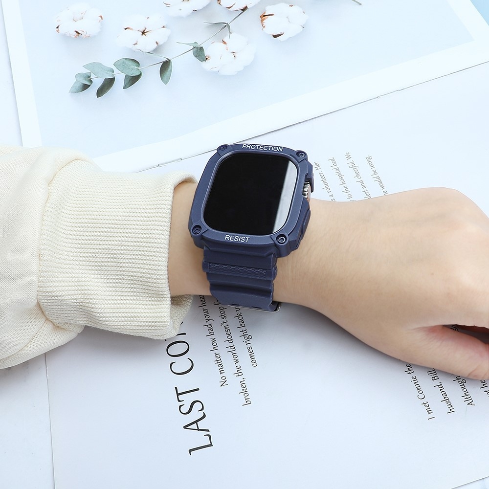 Integrált szilikon védő tok szíjjal az Apple Watch Ultra 49 mm-es órához - kék