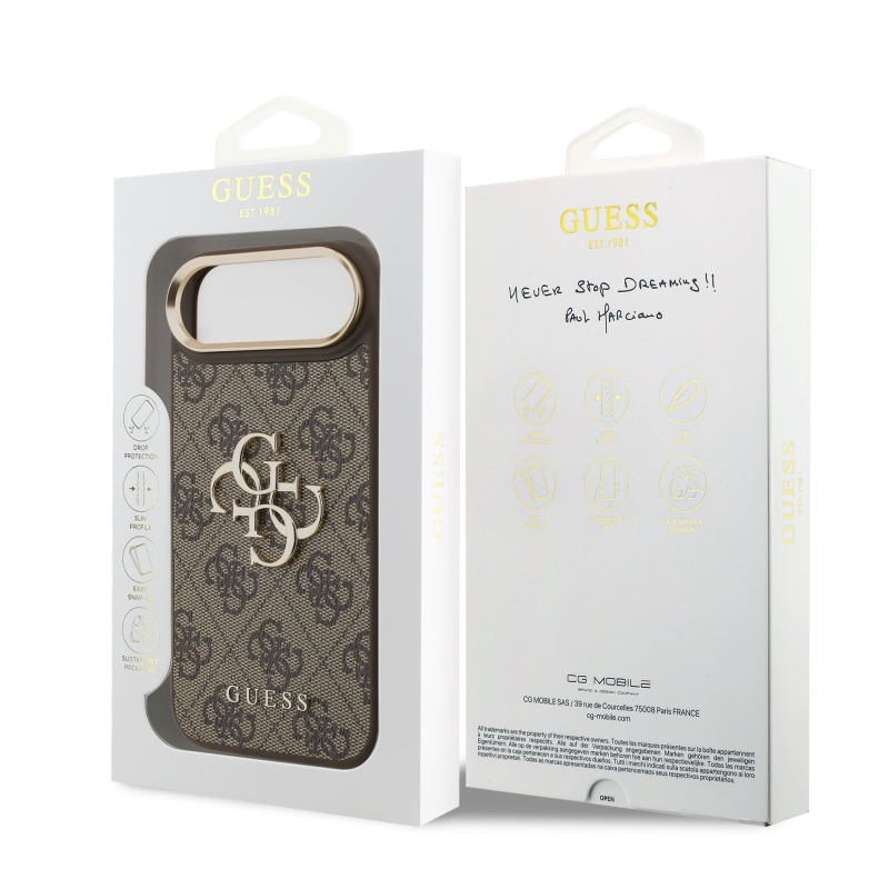 Guess PU bőr 4G fém logó arany keret hátlapi borító iPhone Air barna