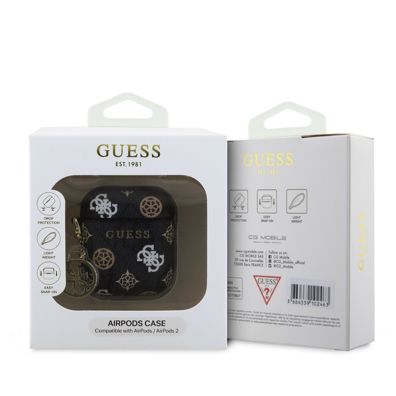 Guess PU 4G Peony Charm tok AirPods 1/2 Fekete