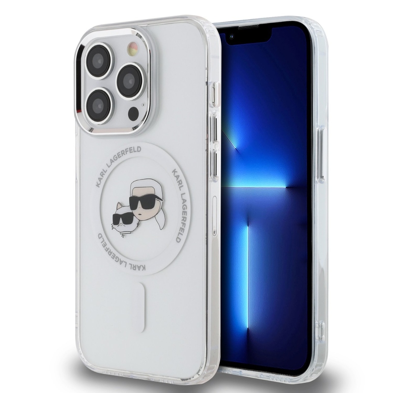 Karl Lagerfeld IML K&CH fejek fémkeret MagSafe hátlap iPhone 15 Pro átlátszóhoz