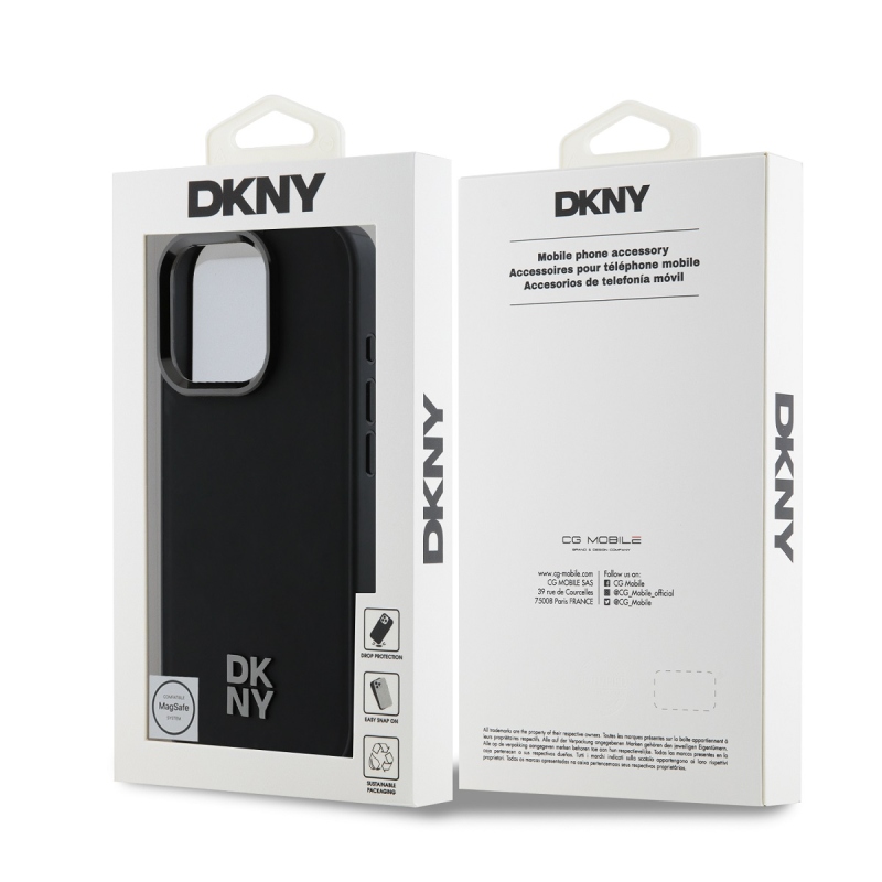 DKNY PU bőr Stack Logo Magsafe hátlap iPhone 16 Pro Fekete