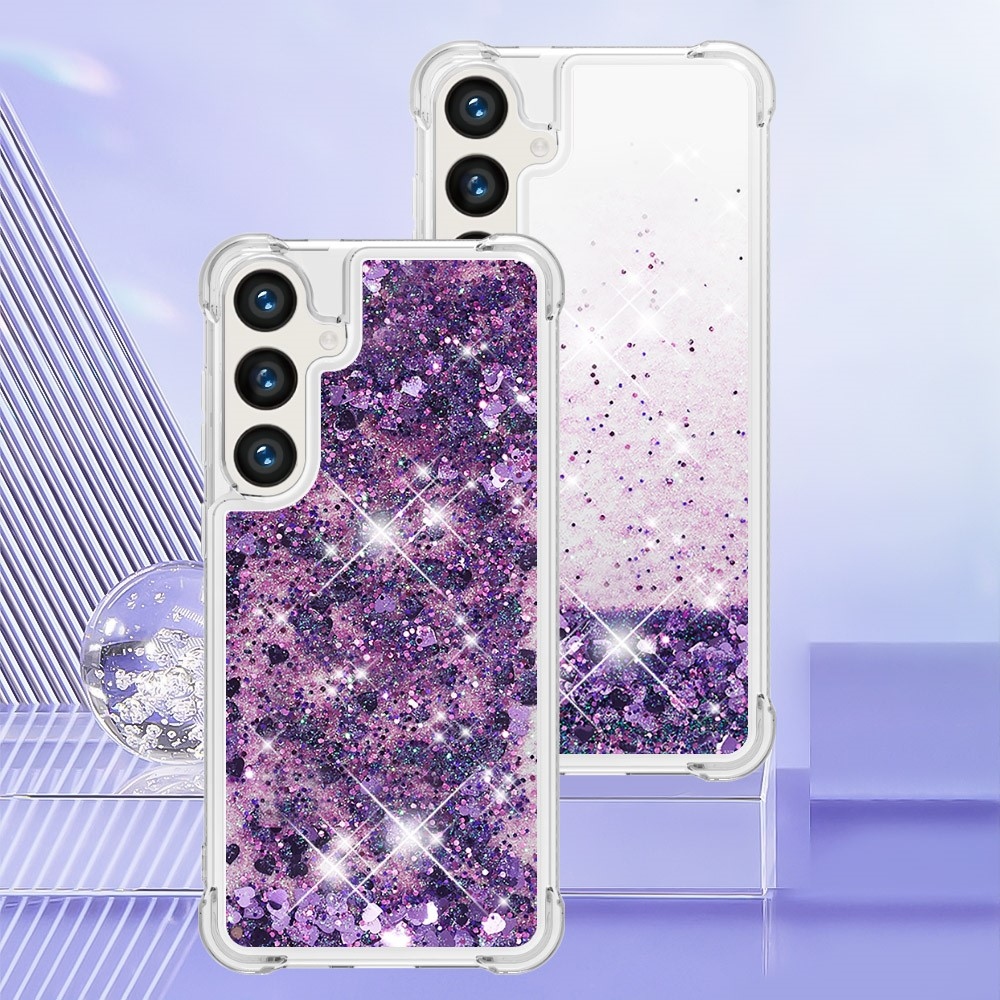 Glitter homokóra zselés tok Samsung Galaxy S24+ készülékhez - sötétlila/szív