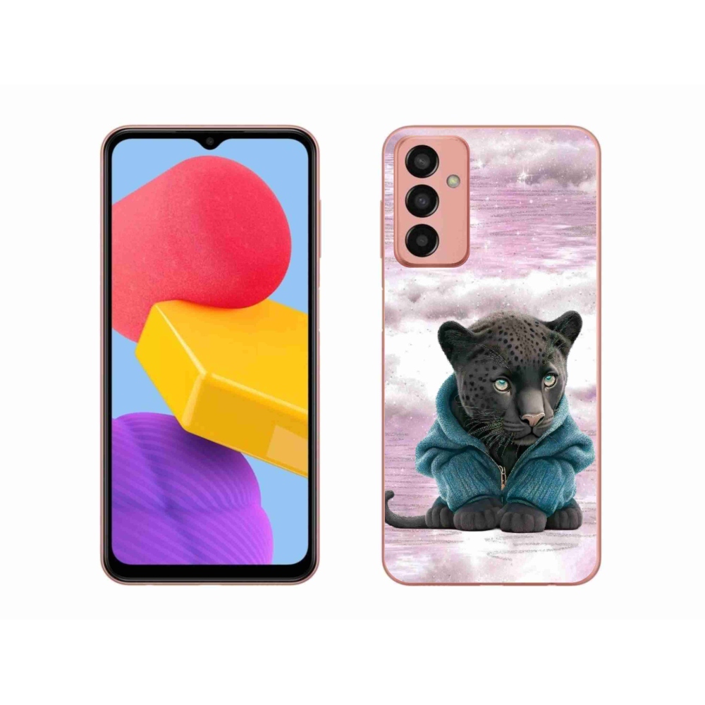 Zselés borítás mmCase Samsung Galaxy M13 készülékhez - fekete párduc pulóverben