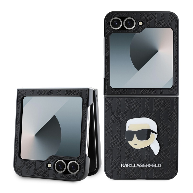 Karl Lagerfeld PU Saffiano Monogram Karl Head hátlap Samsung Galaxy Z Flip 6 Fekete fekete