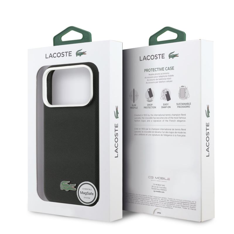 Lacoste Iconic Petit Pique fém logós MagSafe hátlap iPhone 17 Pro Max készülékhez, fekete