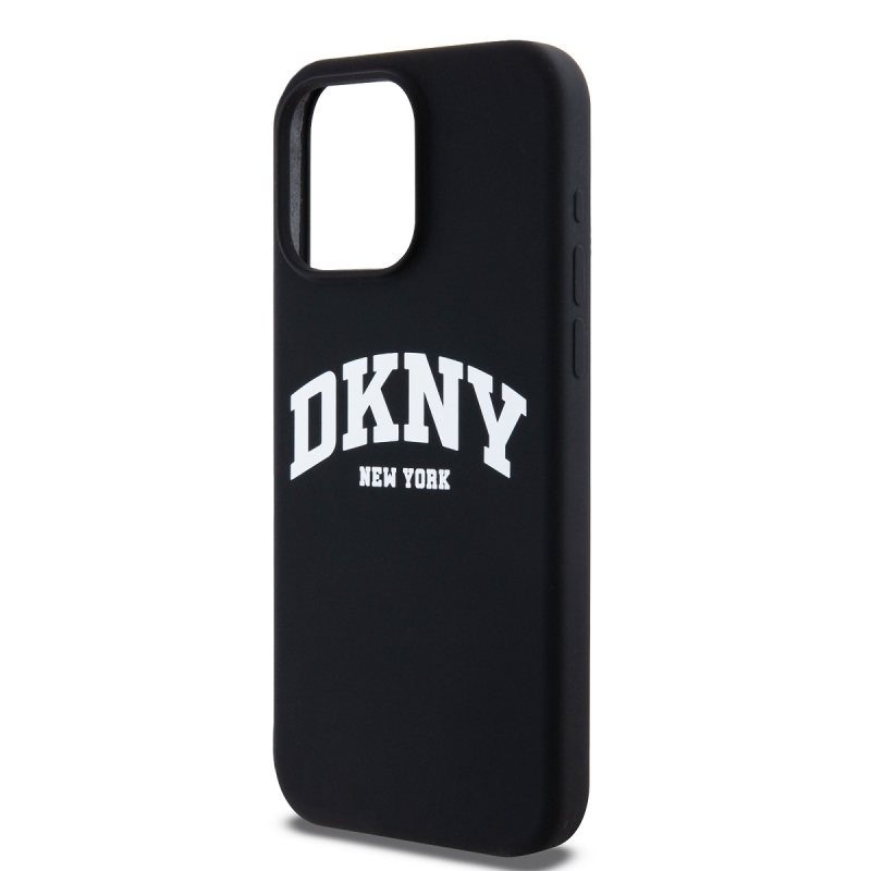 DKNY Liquid Silicone Arch Logo MagSafe hátlapi borító iPhone 14 Pro-hoz Fekete