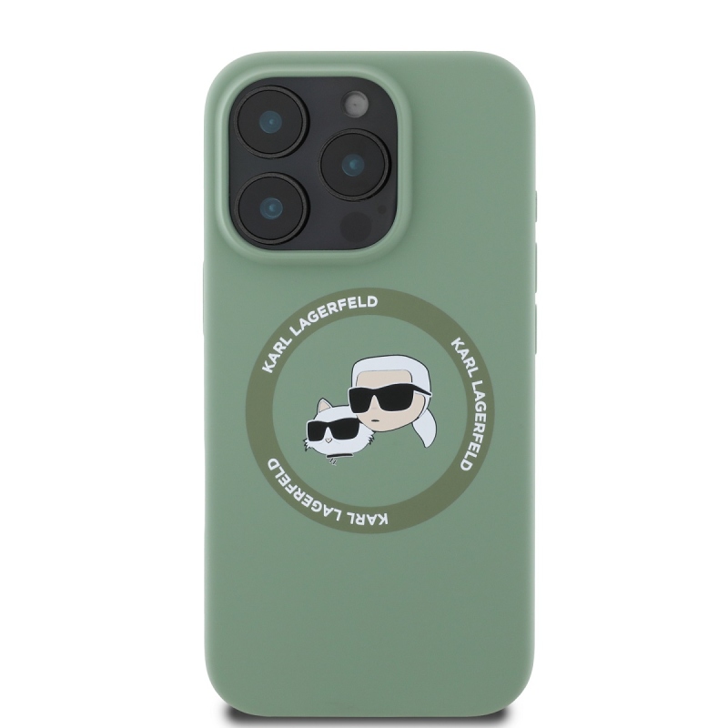 Karl Lagerfeld Liquid Silicone K&CH Heads MagSafe hátlapi borító iPhone 16 Pro készülékhez Khaki színű