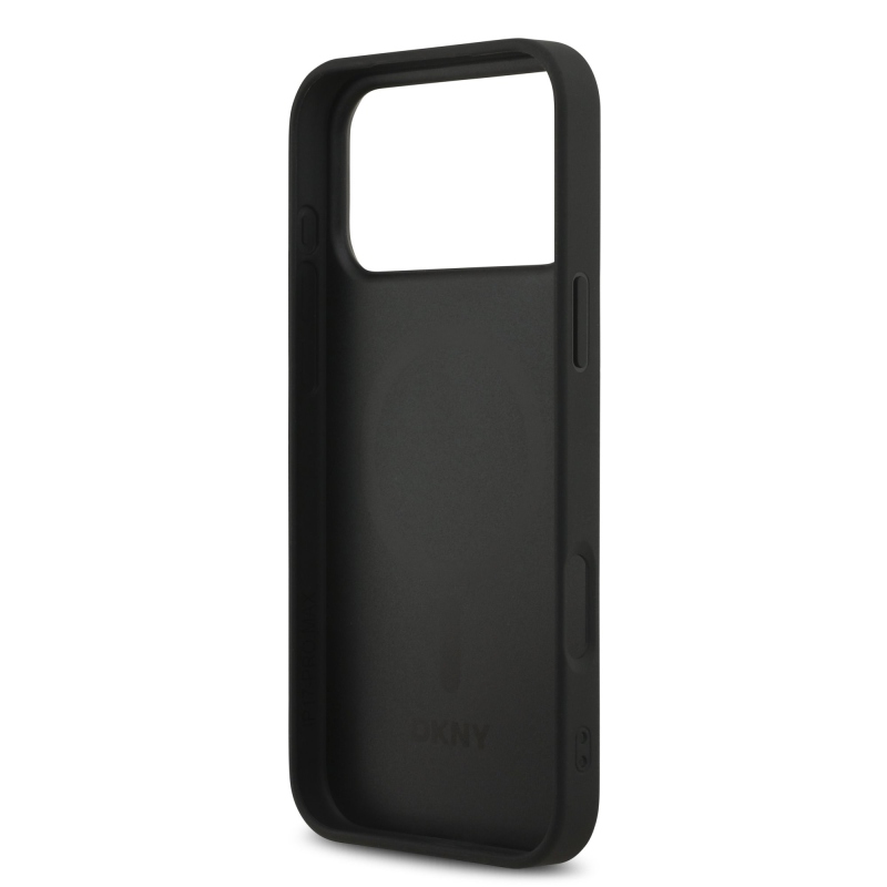 DKNY PU bőr rácsmintás Magsafe hátlap iPhone 17 Pro Max-hoz Fekete