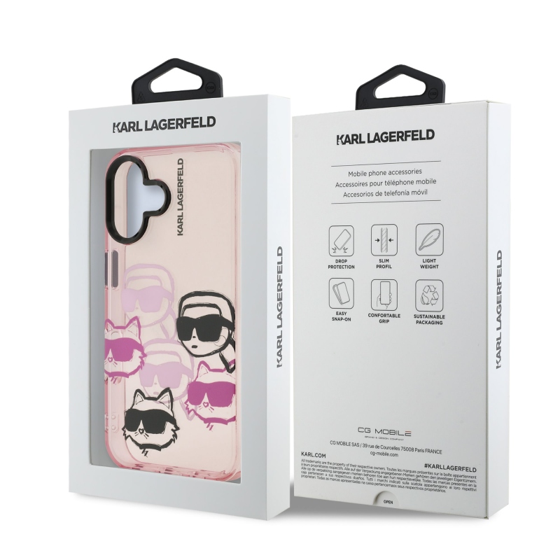 Karl Lagerfeld IML Multi K&CH Heads hátlapi borító iPhone 16 rózsaszínű készülékhez