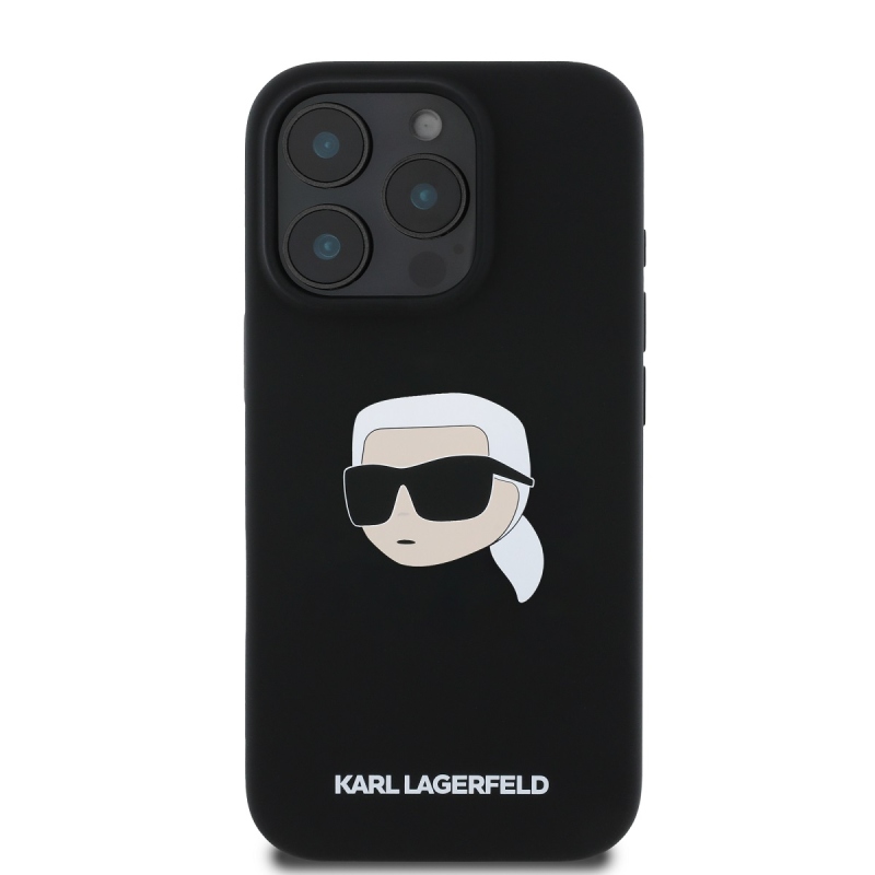 Karl Lagerfeld folyékony szilikon Karl Head MagSafe hátlap iPhone 16 Pro fekete színűre