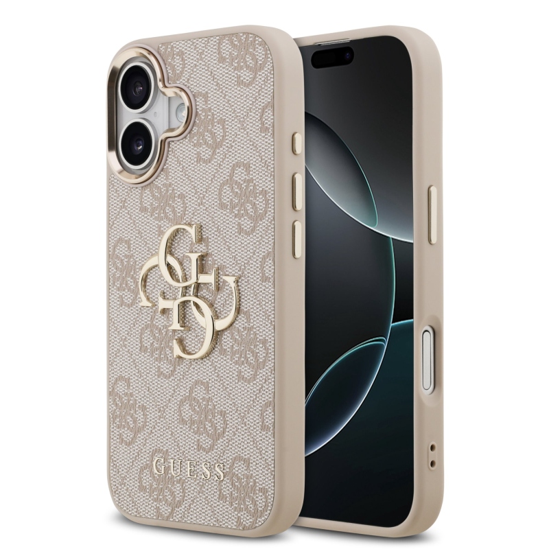 Guess PU bőr 4G fém logó arany keret hátlapi borító iPhone 17 rózsaszínhez