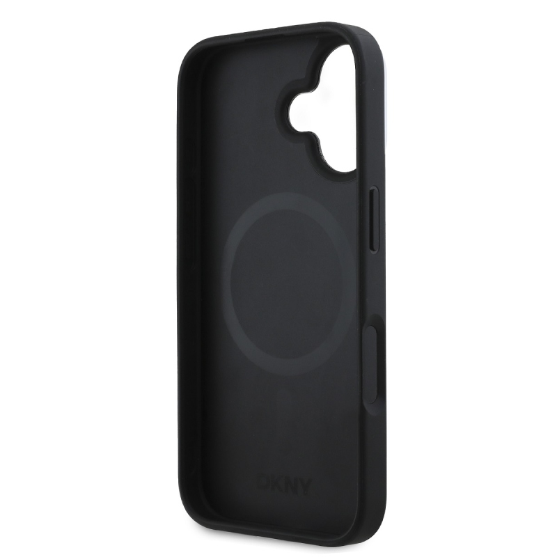 DKNY PU bőr kockás mintás Magsafe hátlap iPhone 16 Plus-hoz Fekete