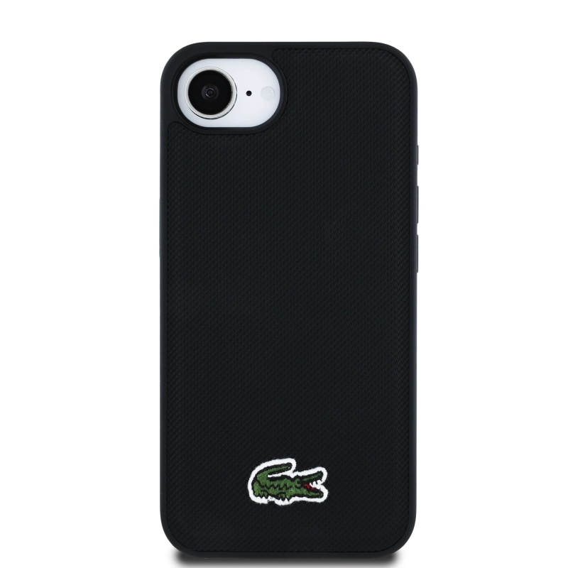 Lacoste Iconic Petit Pique Woven Logo MagSafe hátlapi borító iPhone 16e Fekete