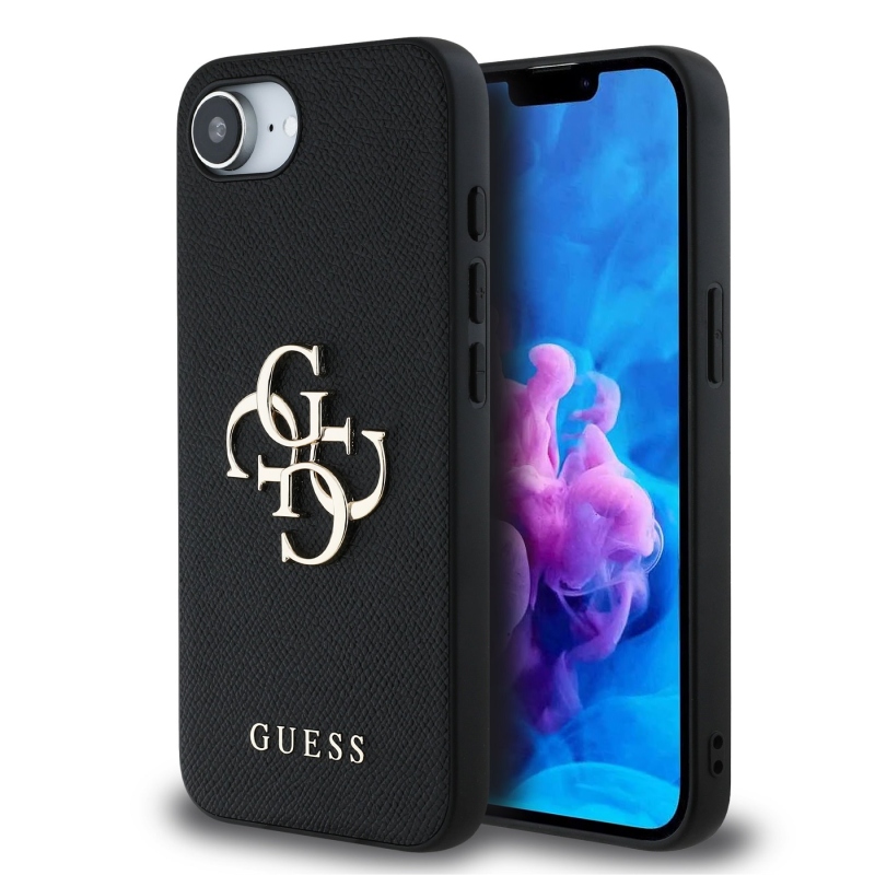 Guess PU szemcsés 4G fém logó hátlap iPhone 16e fekete