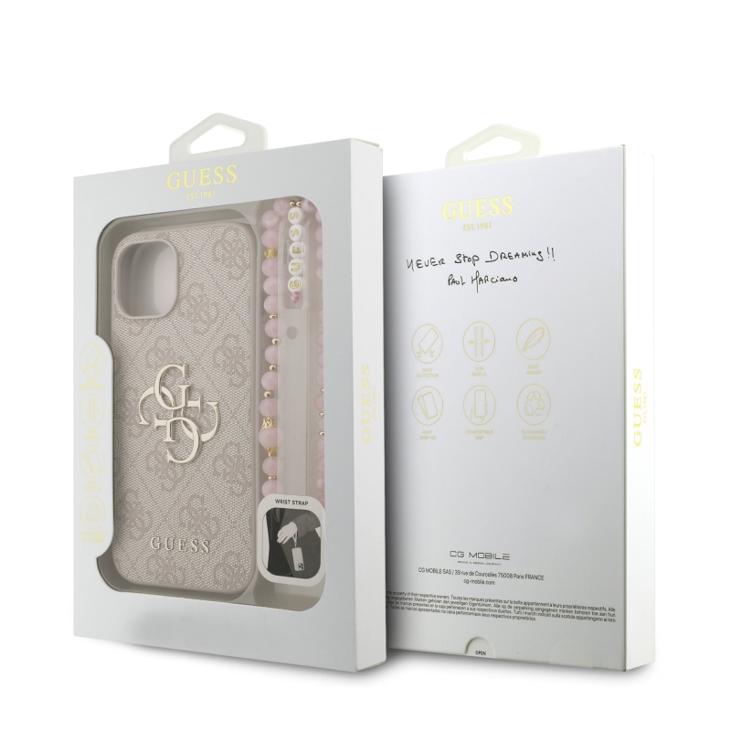 Guess PU 4G fém logós pántos hátlap iPhone 15 rózsaszínhez