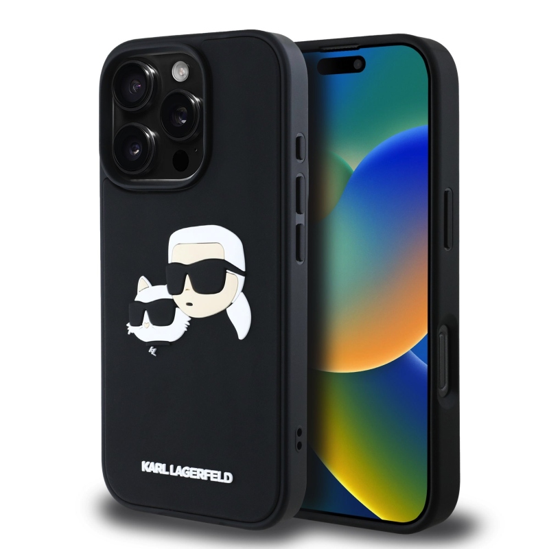 Karl Lagerfeld 3D gumiból készült duplafejű hátlap iPhone 16 Pro Max készülékhez Fekete