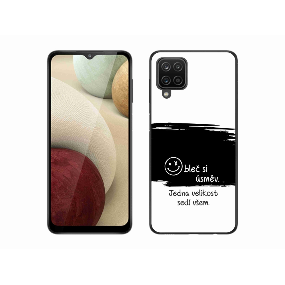 Gél borítás mmCase Samsung Galaxy A12 készülékhez - vicces szöveg 8 fekete-fehér háttérrel