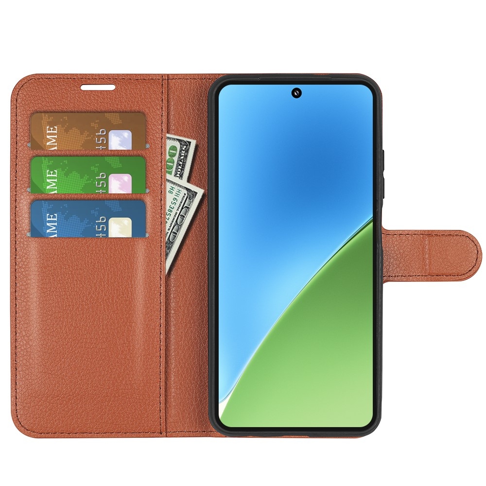 Litchi könyv tok a Xiaomi 15-öshöz - barna