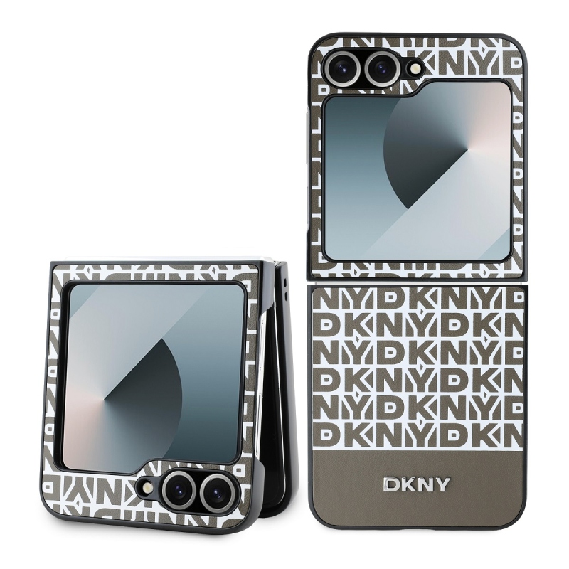 DKNY PU bőr Ismétlődő mintás alsó csíkos hátlap Samsung Galaxy Z Flip 6 barna barna