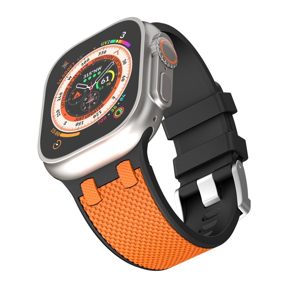 Sport szilikon szíj Apple Watch Ultra/Ultra 2 49mm/SE/SE 2022/2023 44mm/9/8/7 45mm/6/5/4 44mm/3/2/1 42 mm-es órához - fekete/narancs színű