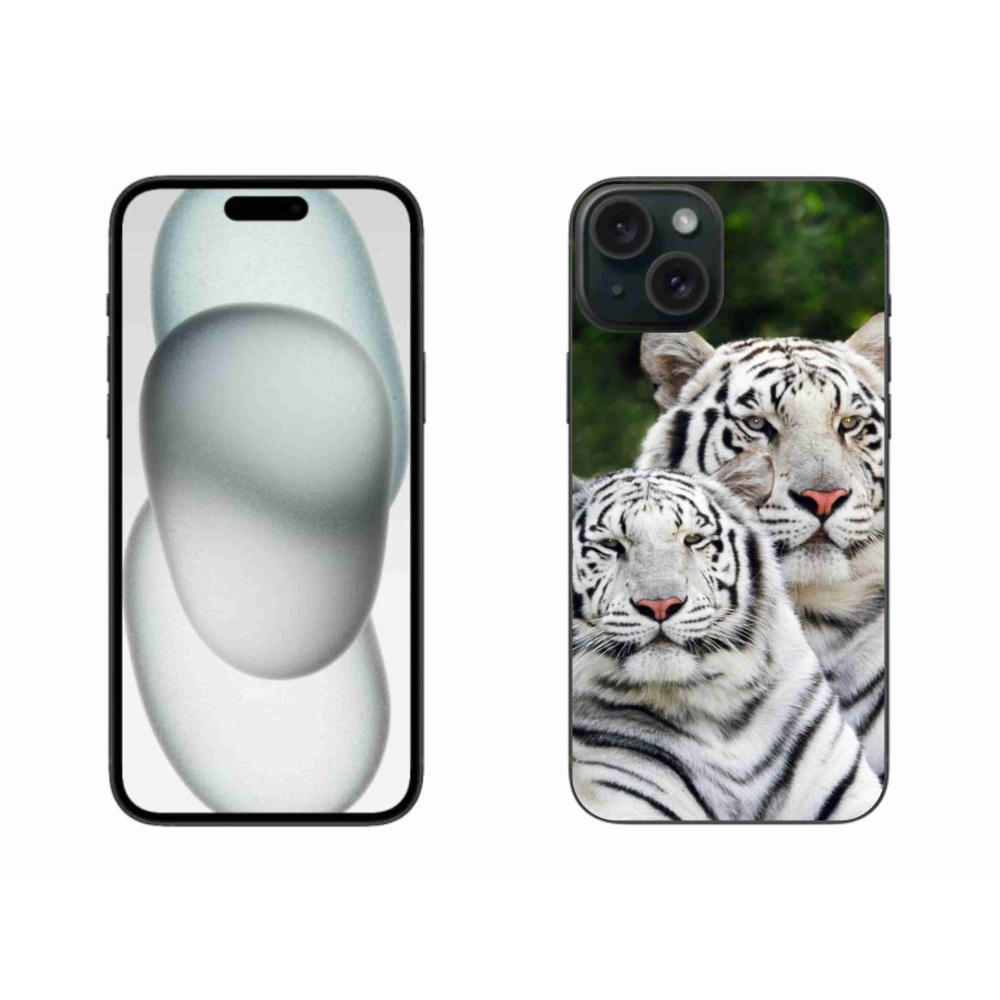 Gél tok mmCase iPhone 15 Plus készülékhez - fehér tigrisek