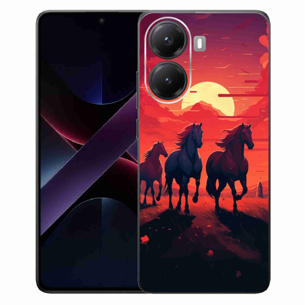 Gél borítás mmCase a Xiaomi Poco X7 Pro 5G számára - lovak és naplemente
