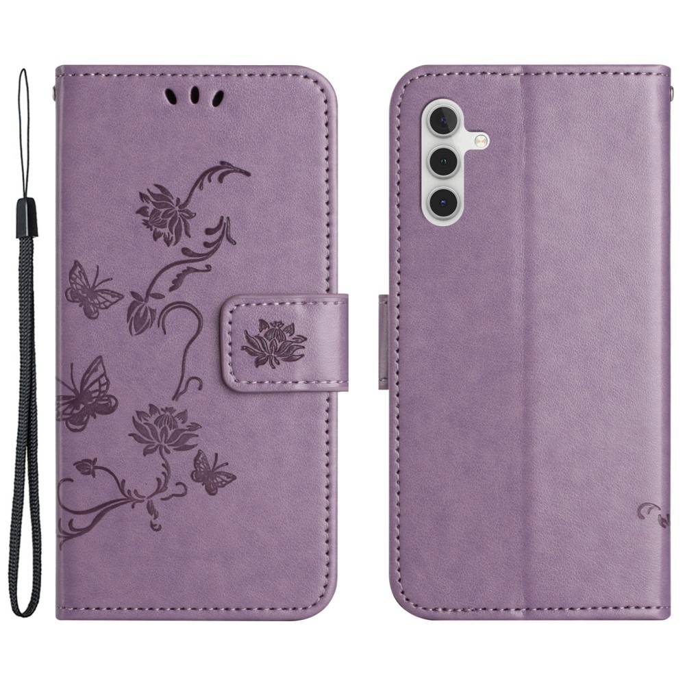 Virágos könyvtáska Samsung Galaxy A35 5G - világos lila