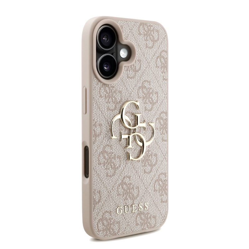 Guess PU 4G fém logós fémszalag hátlap iPhone 16 rózsaszínhez