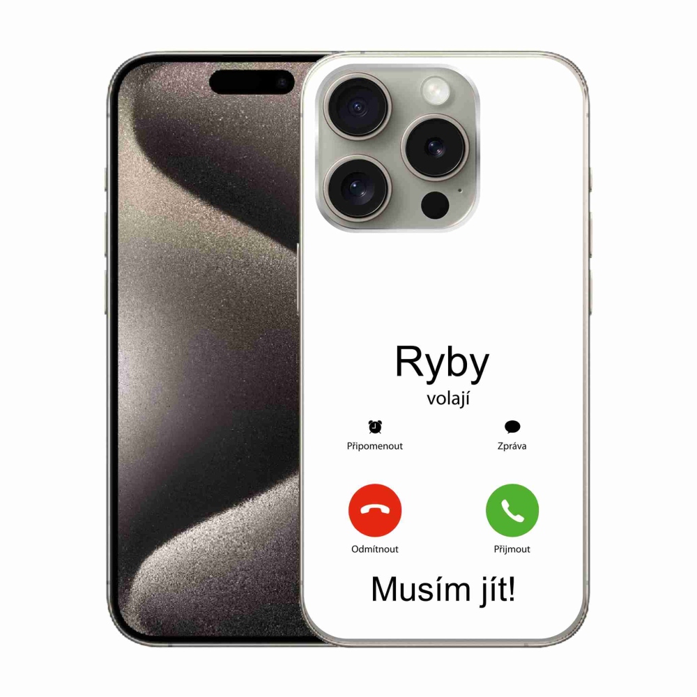 Zselés borítás mmCase iPhone 15 Pro készülékhez - hal hívás fehér háttérrel