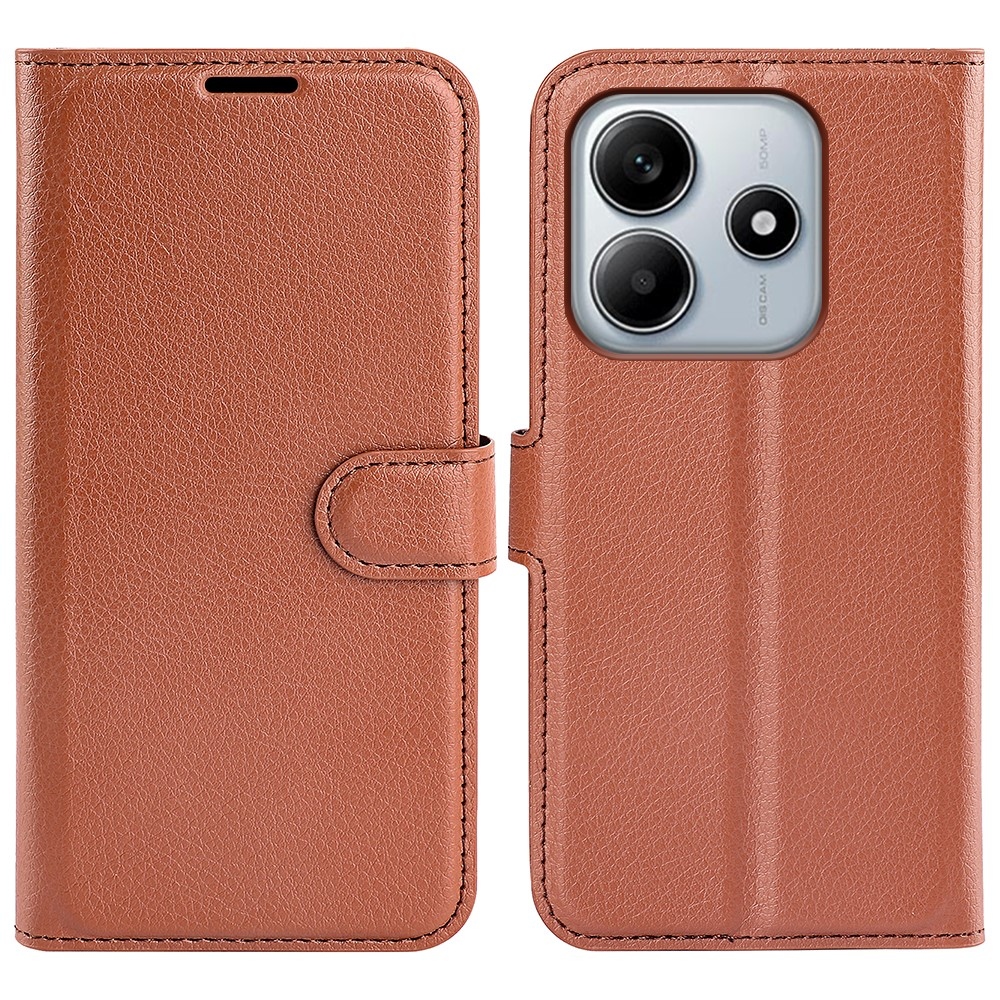 Litchi könyv tok a Xiaomi Redmi Note 14 5G-hez - barna