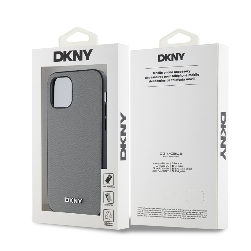 DKNY PU bőr ezüst fém logó Magsafe hátlap iPhone 12/12 Pro szürke szürkéhez