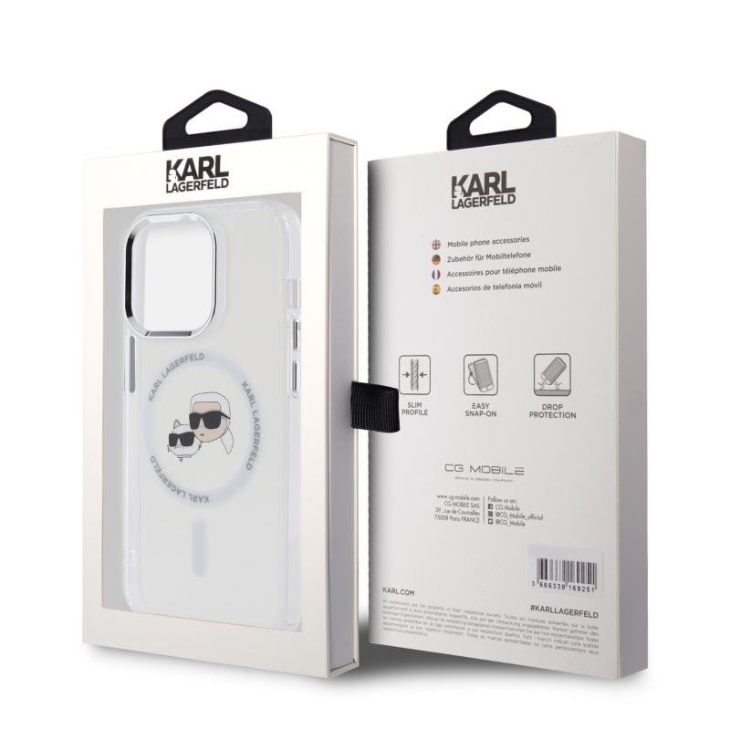 Karl Lagerfeld IML K&CH fejek fémkeret MagSafe hátlap iPhone 15 Pro Max átlátszóhoz