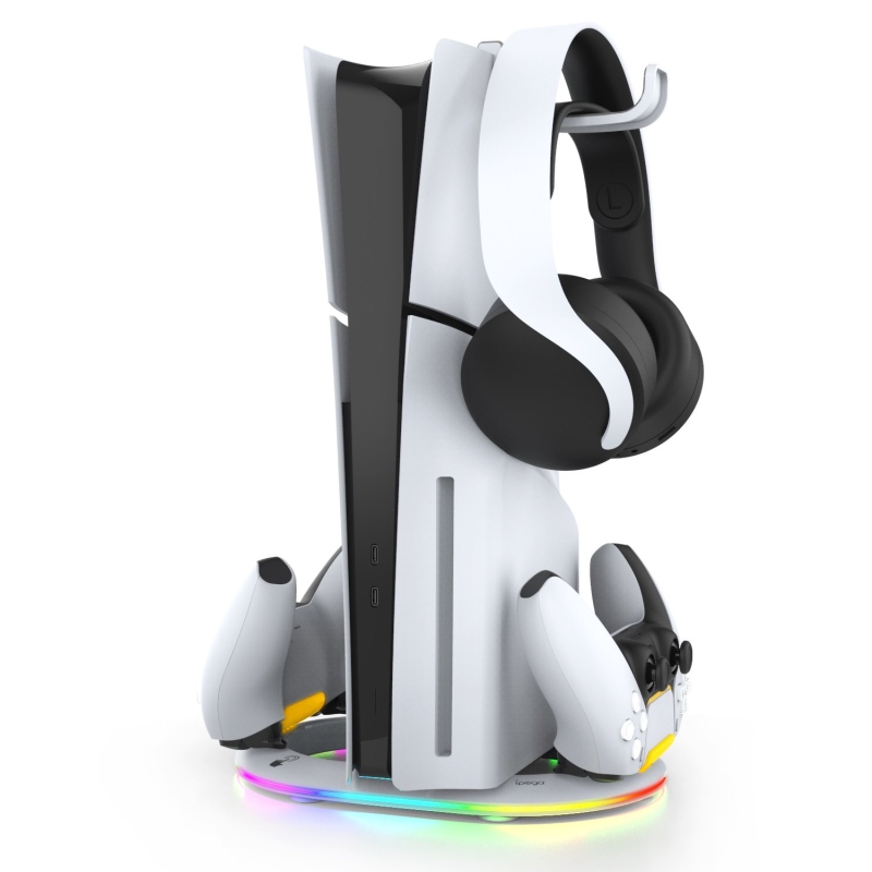 iPega P5S045 Függőleges töltőállvány RGB-vel PS5/PS5 Slim fehér színhez