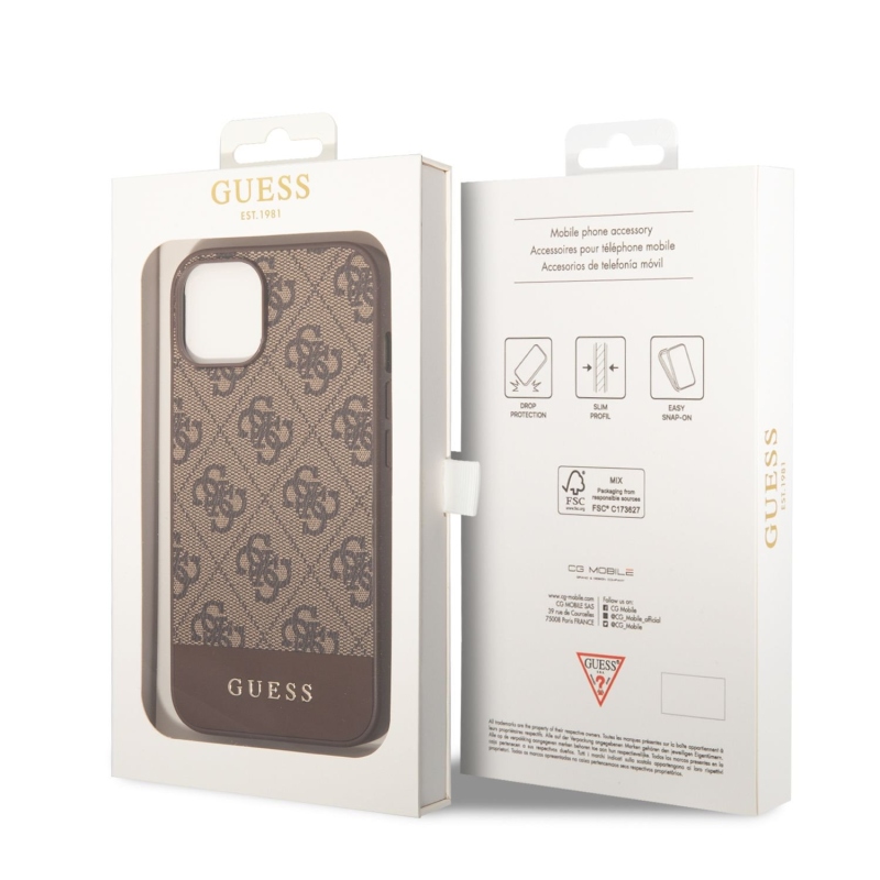 Guess PU 4G csíkos hátlapi borító iPhone 14-hez Barna