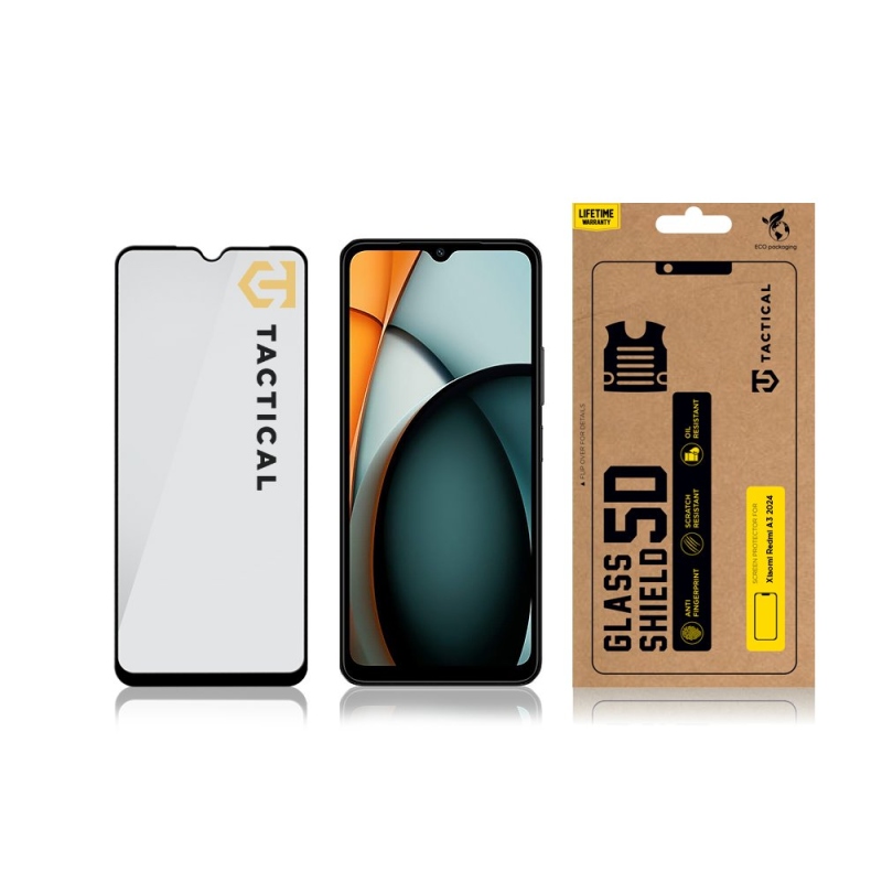 Taktikai üvegpajzs 5D üveg a Xiaomi Redmi A3 2024 fekete számára