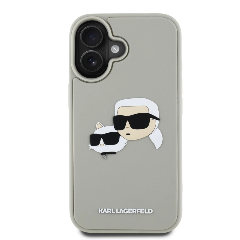 Karl Lagerfeld 3D gumiból készült duplafejű hátlap iPhone 16 bézs színűre