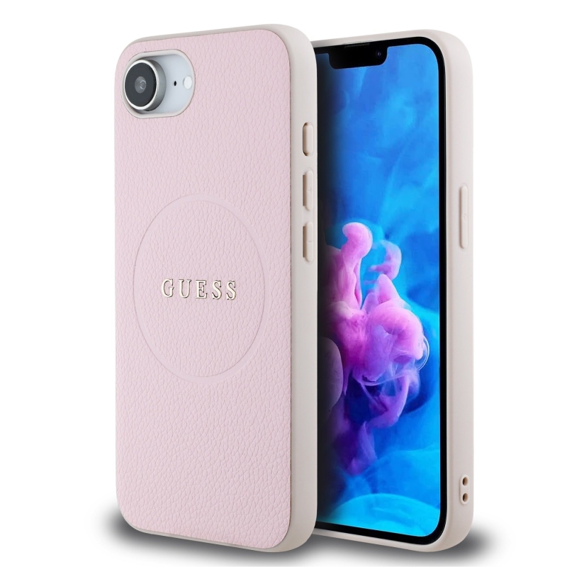 Guess PU szemcsés klasszikus logóval ellátott MagSafe hátlap iPhone 16e rózsaszínhez