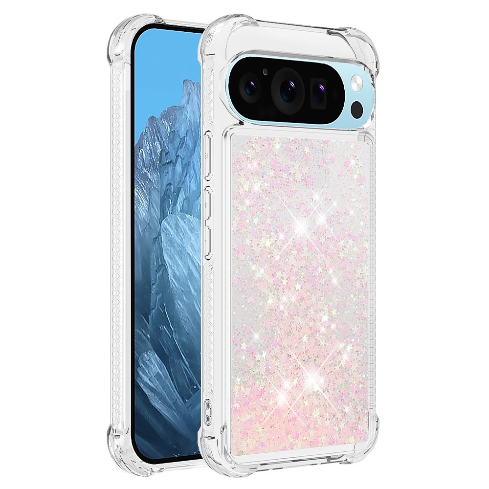 Csillogó homokóra zselés tok Google Pixel 10 Pro XL-hez - rózsaszín/csillagok