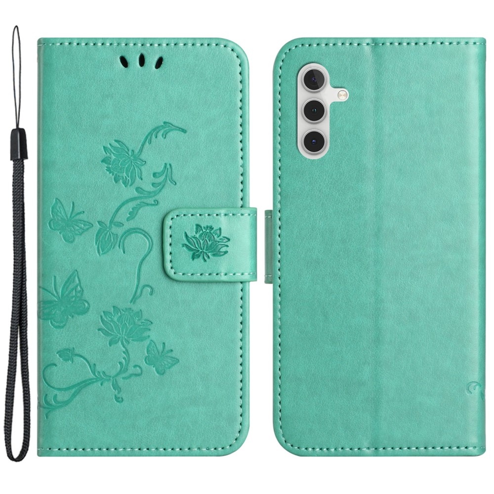 Virágos könyvtáska Samsung Galaxy A25 5G készülékhez - teal színű