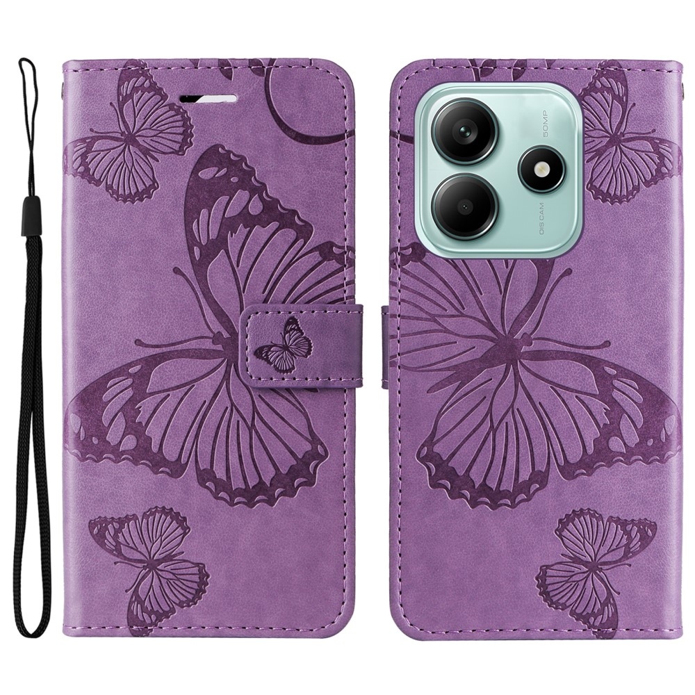 Nagy pillangó könyv tok a Xiaomi Redmi Note 14 5G-hez - lila