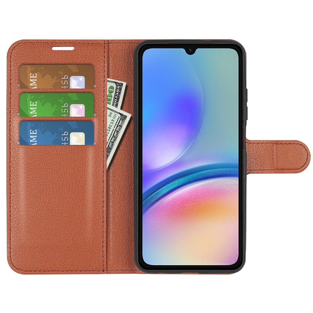 Litchi könyv tok Samsung Galaxy A05s készülékhez - barna
