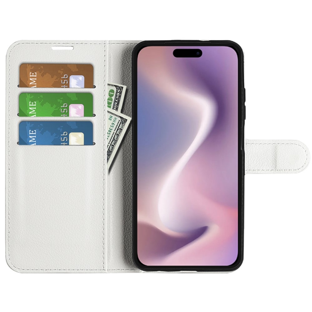 Litchi könyv tok iPhone 16 Pro készülékhez - fehér