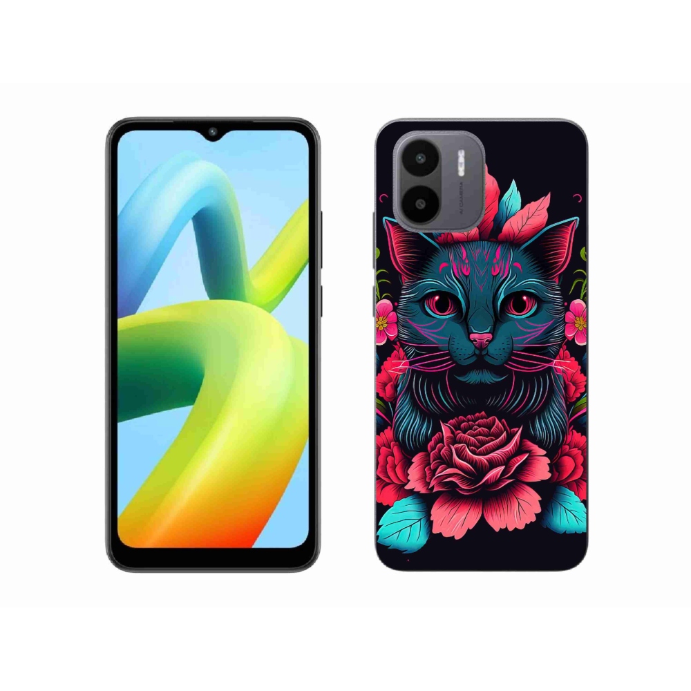 Gél borítás mmCase a Xiaomi Redmi A1/Redmi A2 - virágok és macska