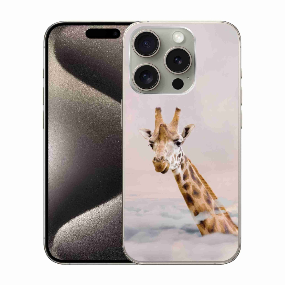 Zselés borítás mmCase iPhone 15 Pro készülékhez - zsiráf a felhőkben