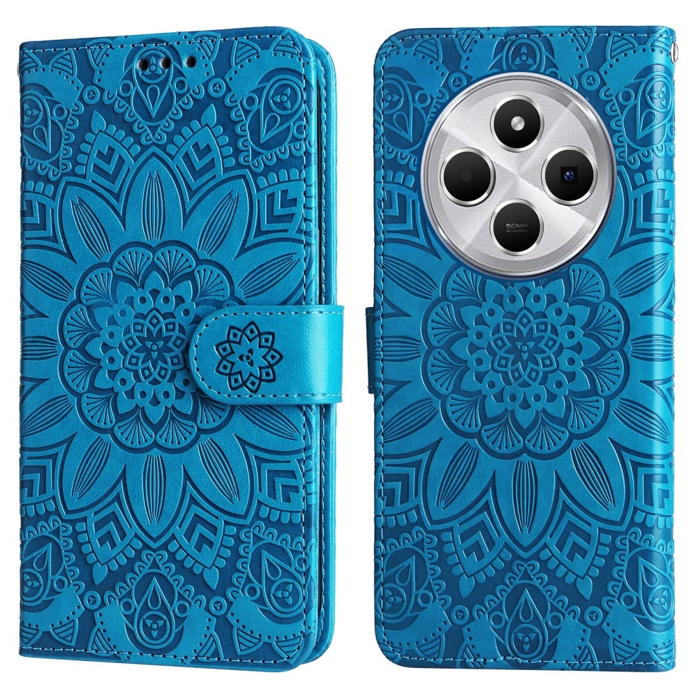Napraforgó könyv tok Xiaomi Redmi 14C/Poco C75-hez - kék