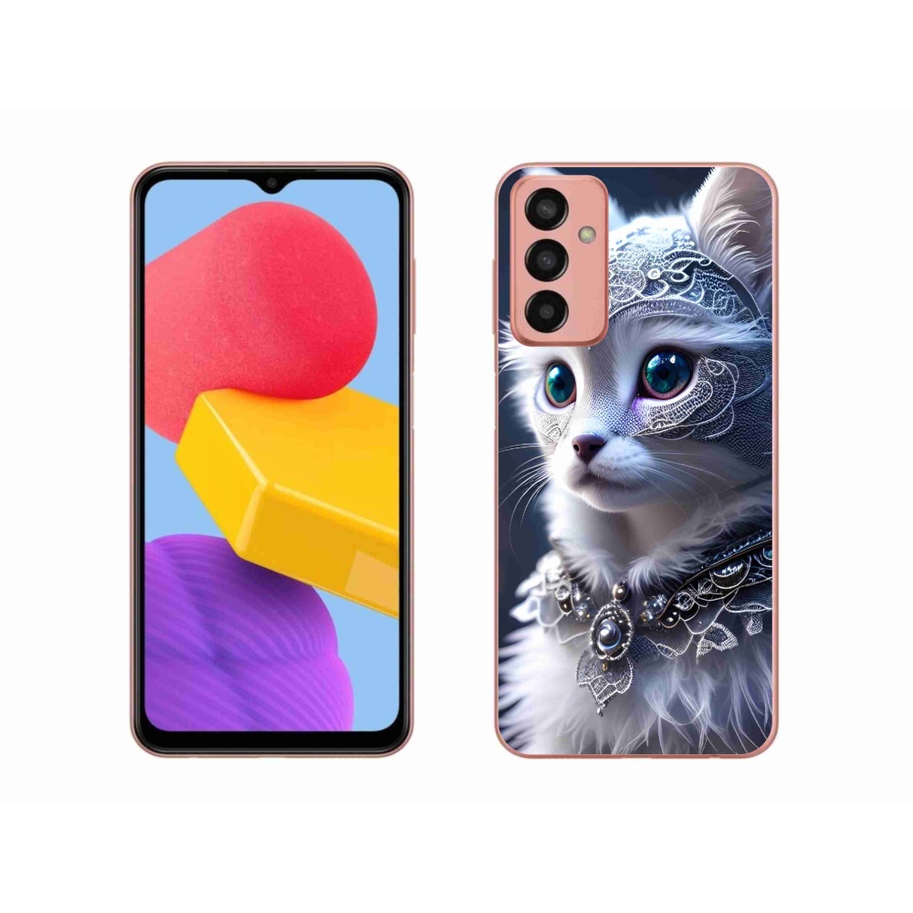 Gél védőhuzat mmCase Samsung Galaxy M13 készülékhez - fehér macska
