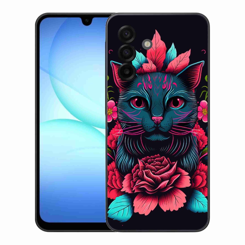 Gél borítás mmCase Samsung Galaxy A17 5G - virágok és macska